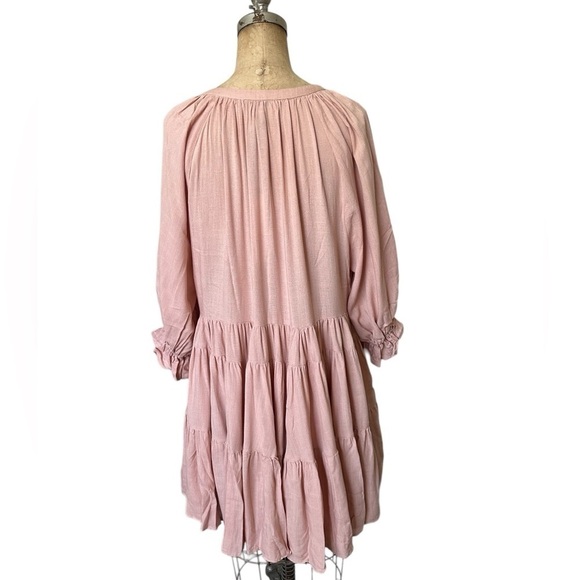 NWT Pinch deep v-neck tiered mini dress 3/4 sleeve dusty pink size M bohemian - Picture 3 of 7